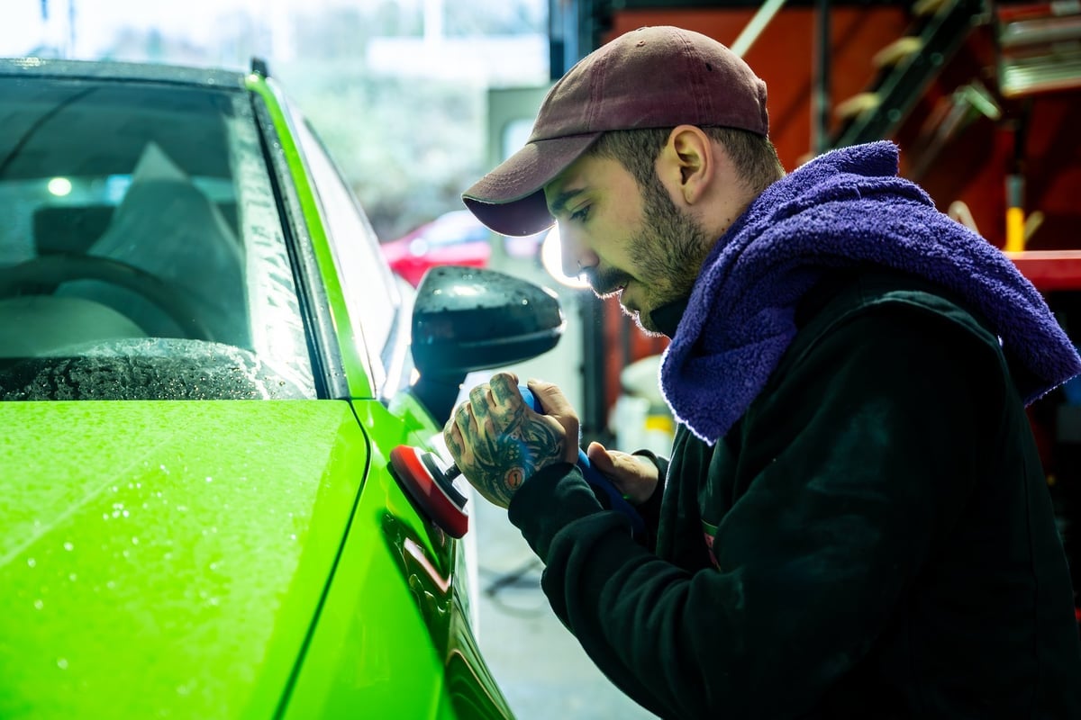 Full detail on green sports car